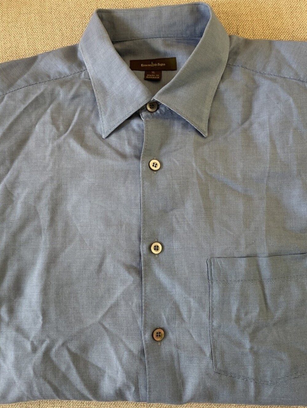ERMENEGILDO ZEGNA Microcheck Blue Long Sleeve Shirt XL